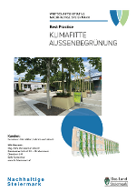 Screenshot einer Infografik zur Förderung von grüner Infrastruktur. Thema: Begrünung im öffentlichen Raum für mehr Lebensqualität.