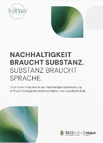 Das Bild zeigt das Titelblatt des Infofolders mit dem Schriftzug Nachhaltigkeit braucht Substanz.